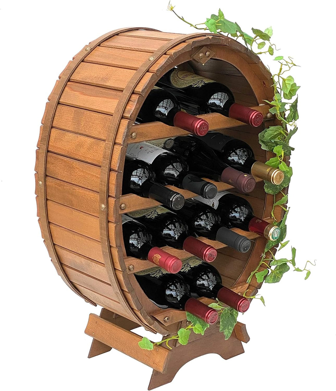 DanDiBo Weinregal Holz Weinfass für 12 Flaschen Braun gebeizt Bar Flaschenständer Fass Flaschenhalte
