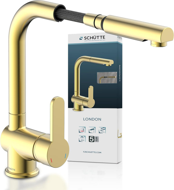 SCHÜTTE 79770 London Küchenarmatur mit ausziehbarer Geschirrbrause, 360 Grad schwenkbarer Wasserhahn