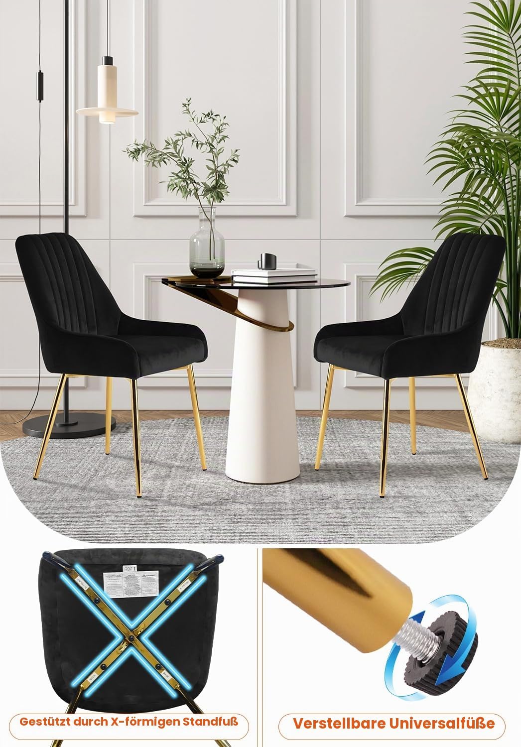 EsszimmerstüHle 2er Set, Moderne Samt-WohnzimmerstüHle, Polsterstuhl Esszimmer,Gepolsterter Armloser