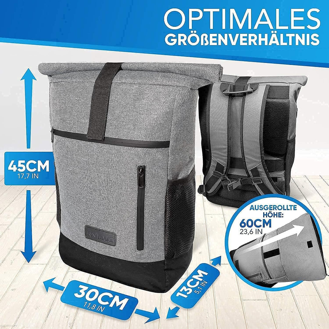 Rolltop Rucksack Damen und Herren aus Recycelten Plastikflaschen | Rucksack Uni | Laptop Rucksack |