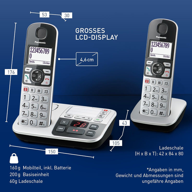 Panasonic KX-TGE522GS DECT Seniorentelefon mit Notruf (Grosstastentelefon mit Anrufbeantworter, schn