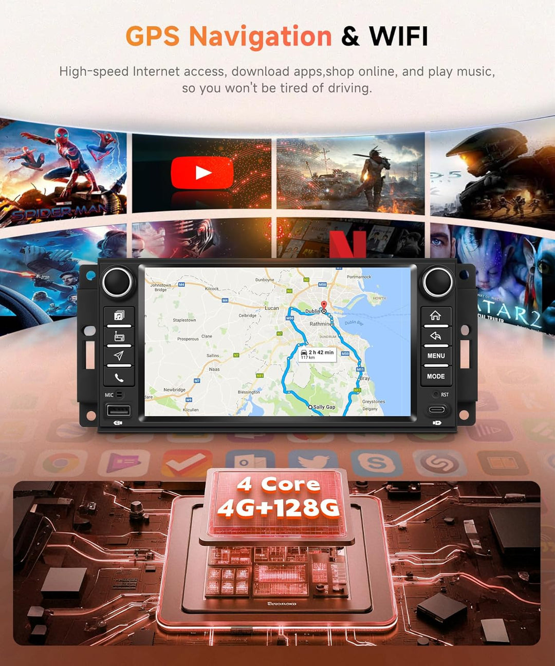 4G+128G Android Autoradio für Jeep Wrangler Compass Grand Cherokee/Dodge Caliber Avenger/Chevrolet W