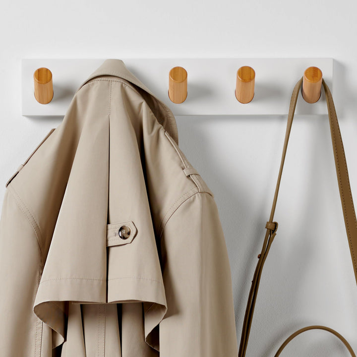 LARHN Garderobenleiste Weiss mit 5 Haken XL, 42cm - Wandgarderobe, Jackenhalter Wand, Hakenleiste Ga