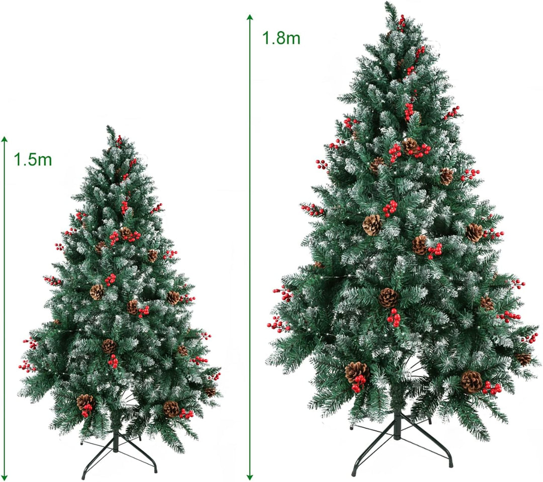 himaly Weihnachtsbaum künstlich 180 cm mit Schnee und 15m Lichterkette 300LEDs, Material PVC/PE, 720