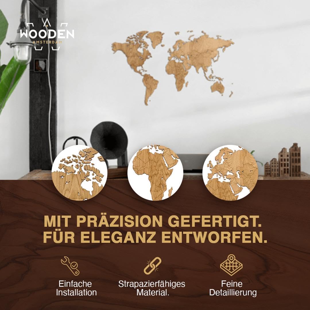 MiMi Innovations Luxuriöse Weltkarte aus Hochwertig Holz - Weltkarte Wand/Wanddekoration/Holzdekorat
