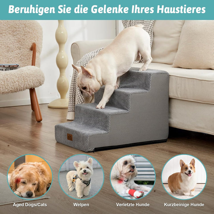 COZY KISS Hundetreppe für Kleine Hunde, 4Stufen Breiter Haustiertreppe für Bett Couch Auto, 45cm Hoc