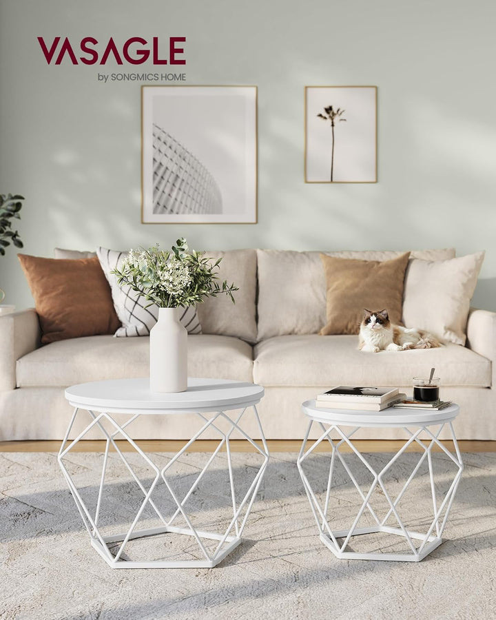VASAGLE Couchtisch rund, 2er Set, Wohnzimmertisch, Beistelltisch, modern, abnehmbare Tischplatte, fü