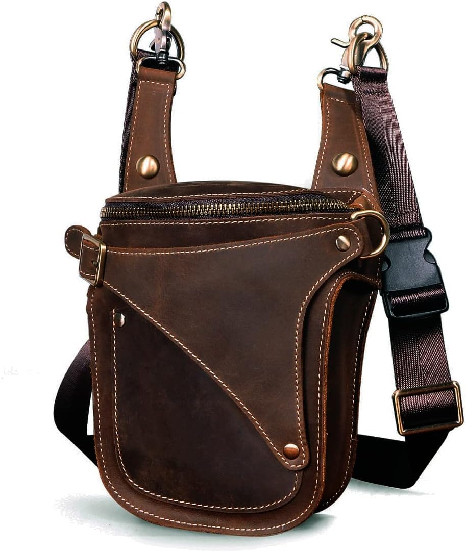 Le'aokuu Herren Leder Motorrad Hüfttasche Messenger Schulter Drop Leg Bag B9326 0 Braun, B9326 0 Bra