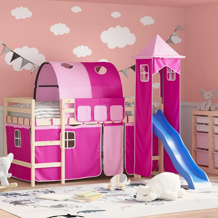 vidaXL Vorhänge für Hochbett mit Tunnel und Turm Rosa, Rosa