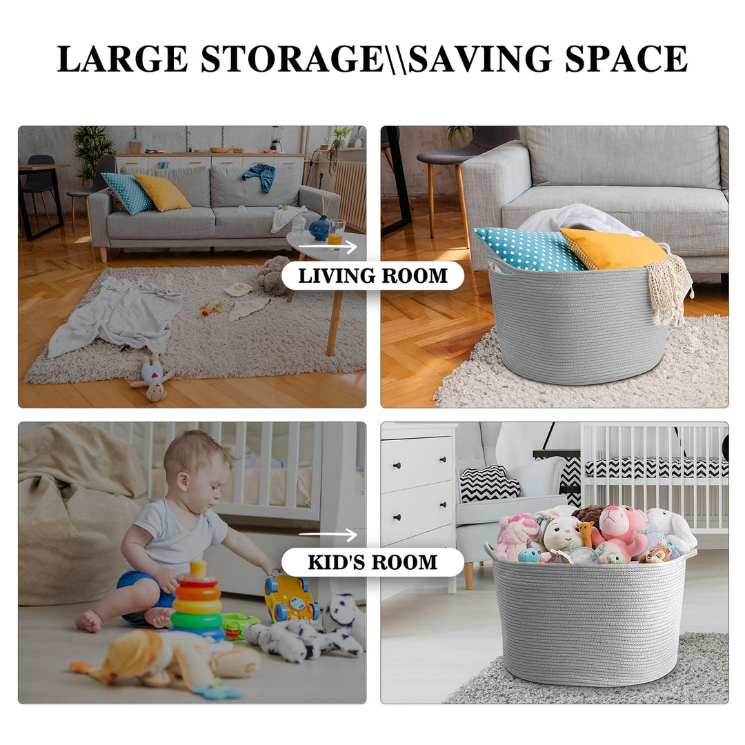 Maliton Wäschekorb - Aufbewahrungskorb für Kleidung, Bettwäsche, Gross D50 x H33 CM, Faltbar Mit 4 T