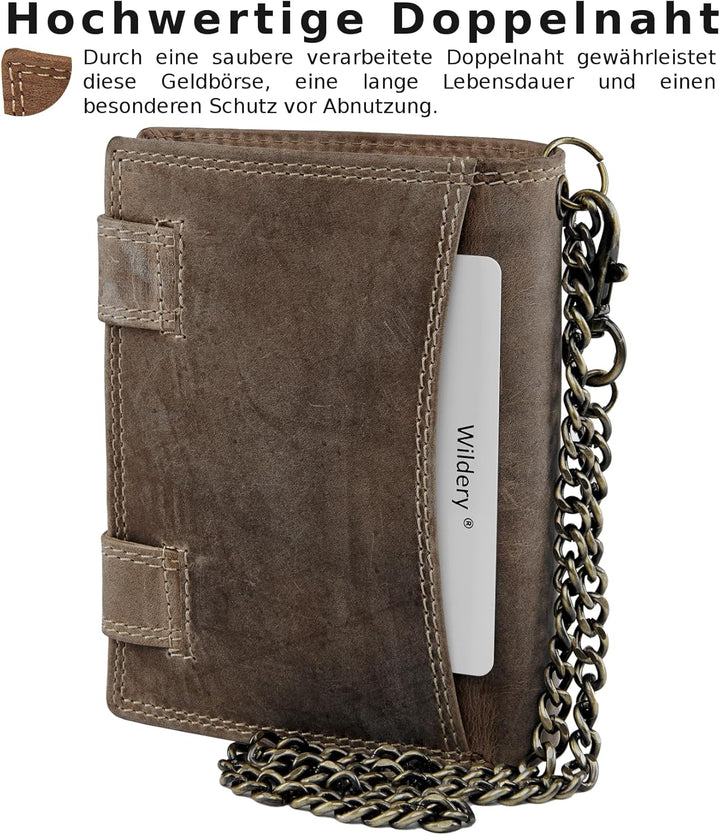 Wildery® RFID Biker Geldbörse mit Kette I Geldbeutel mit Kette Männer I Portemonnaie mit Sicherheits