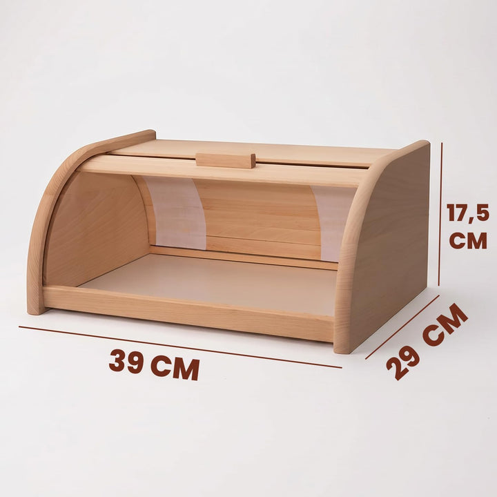 Brotkasten Holz XL mit grosser Öffnung und Rolltop - Brotbox aus Buchenholz für lang anhaltende Fris