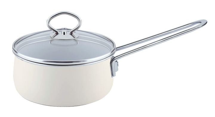 Riess, 0730-011, Stielkasserolle mit Glasdeckel, NOUVELLE- AVORIO EXTRA STARK, Durchmessser 16 cm, H