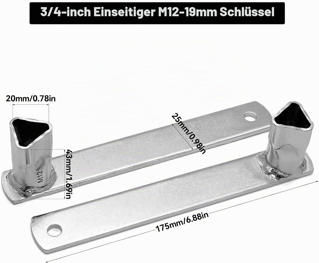 2 Stück M12 Dreikantschlüssel für Absperrpfosten, 19mm Pollerschlüssel Dreikant Pfostenschlüssel Uni