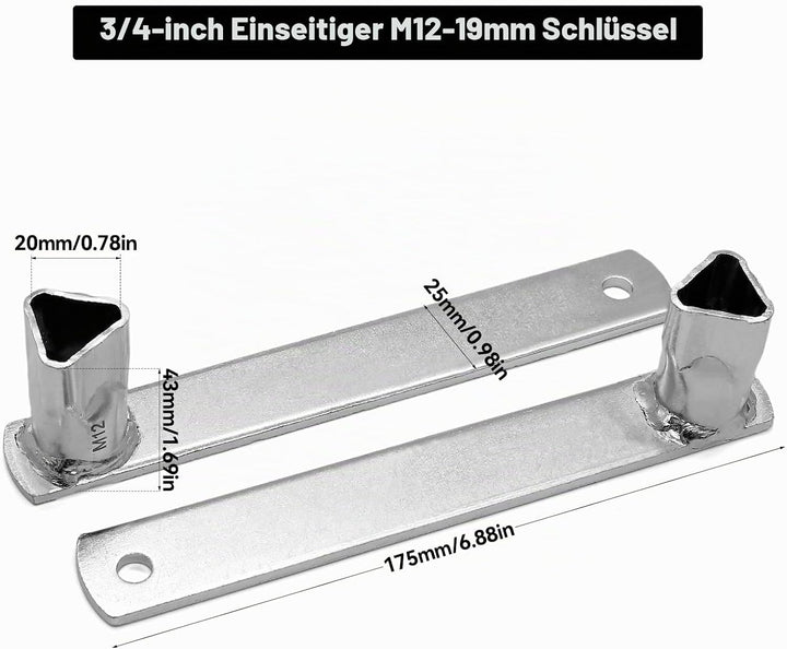 2 Stück M12 Dreikantschlüssel für Absperrpfosten, 19mm Pollerschlüssel Dreikant Pfostenschlüssel Uni