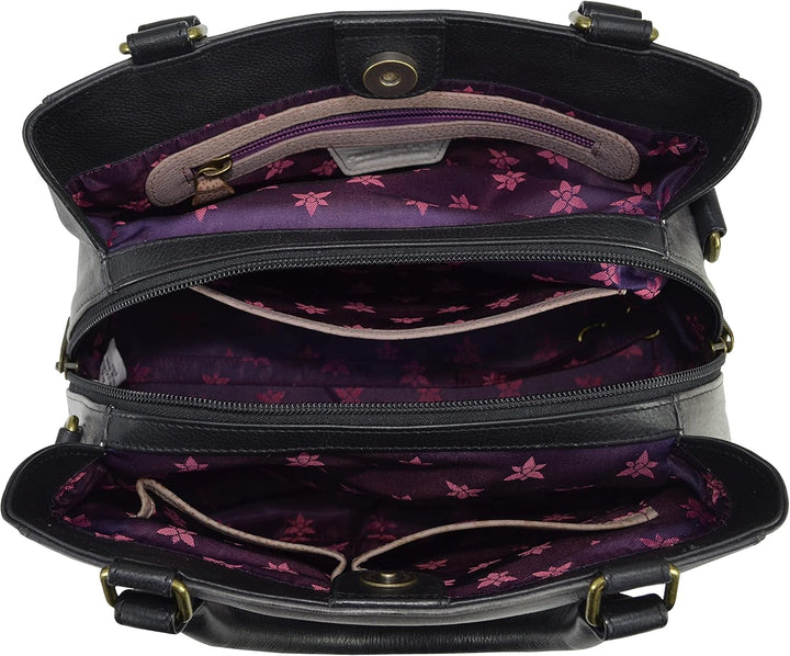 Anuschka Handbemalte Satchel Tasche mit mehreren Fächern aus Echtleder Calaveras De Azúcar, Calavera