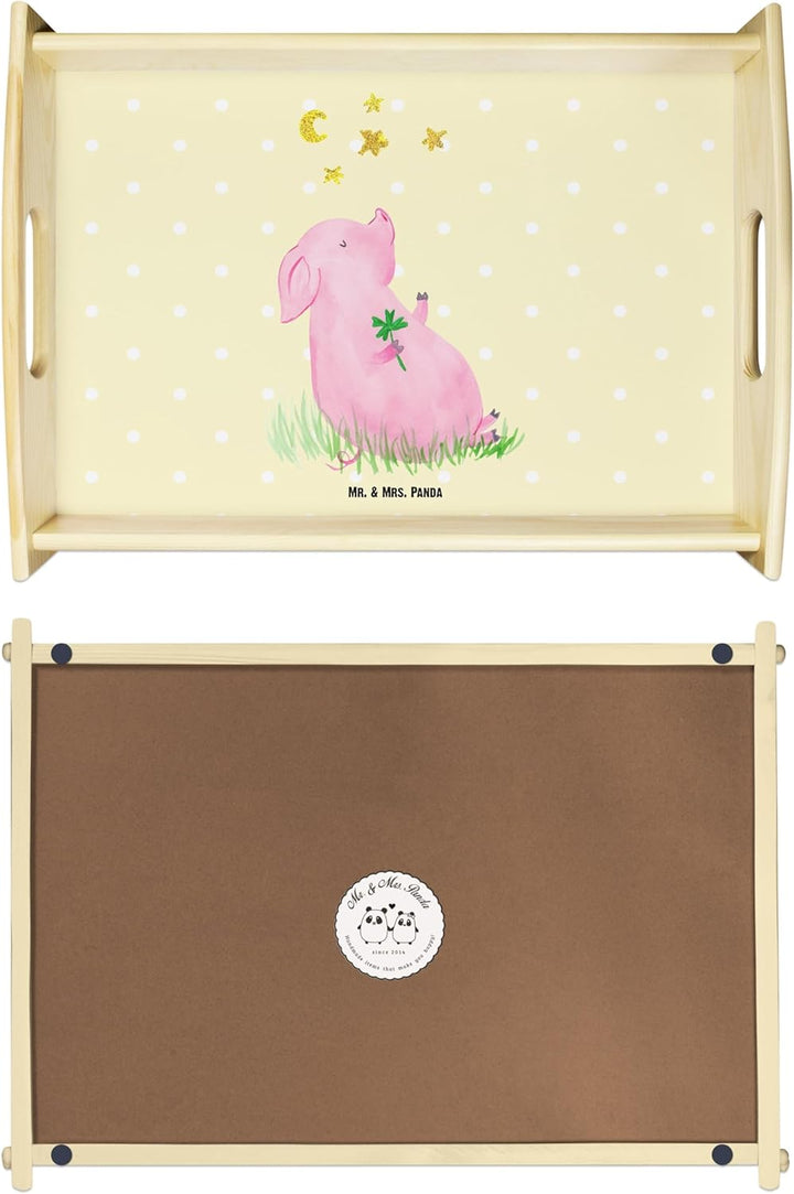 Mr. & Mrs. Panda Holztablett Schwein Glück - Geschenk, Gute Laune, Tiere, Küchentablett, Serviertabl