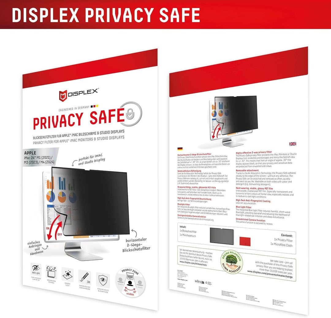 Displex PRIVACY SAFE Magnetischer 2-Wege Blickschutzfilter für Apple iMac 24" M1 (2021)/ M3 (2023)/