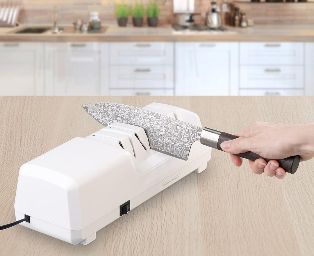 Rosenstein & Söhne Hand-Messerschärfer: Elektrischer Profi-Diamant-Messerschärfer, 4 Schleif-Stufen,