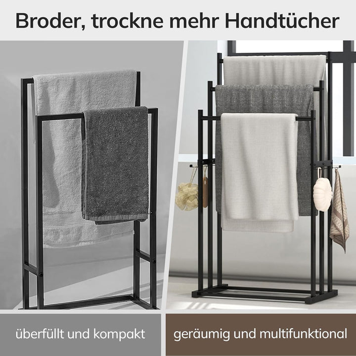 Handtuchhalter Stehend mit 3 Stangen und Haken, Handtuchleiter aus Stahl, Badetuchhalter für Badezim