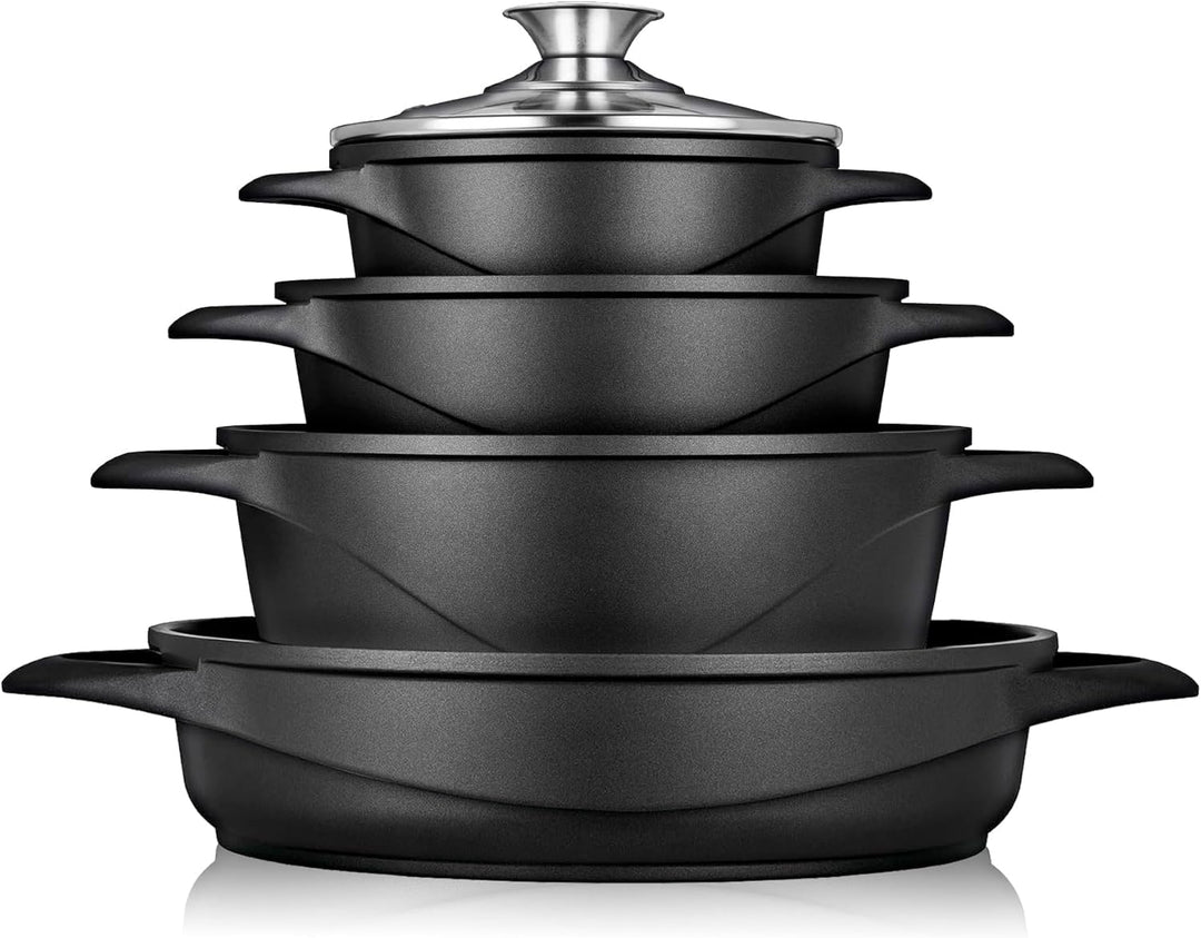 briebe Topfset Induktion 8-Teilig, Kochtopf Set 4 Töpfen aus Aluminiumguss, Antihaftbeschichtung ILA