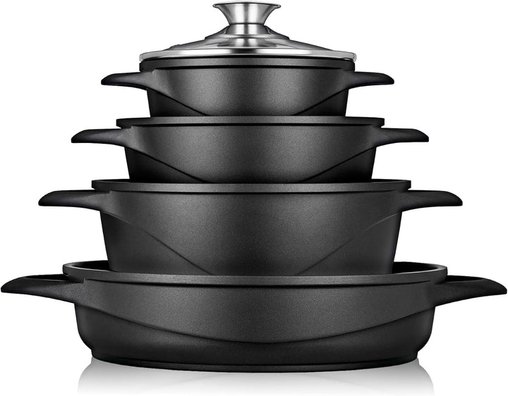 briebe Topfset Induktion 8-Teilig, Kochtopf Set 4 Töpfen aus Aluminiumguss, Antihaftbeschichtung ILA