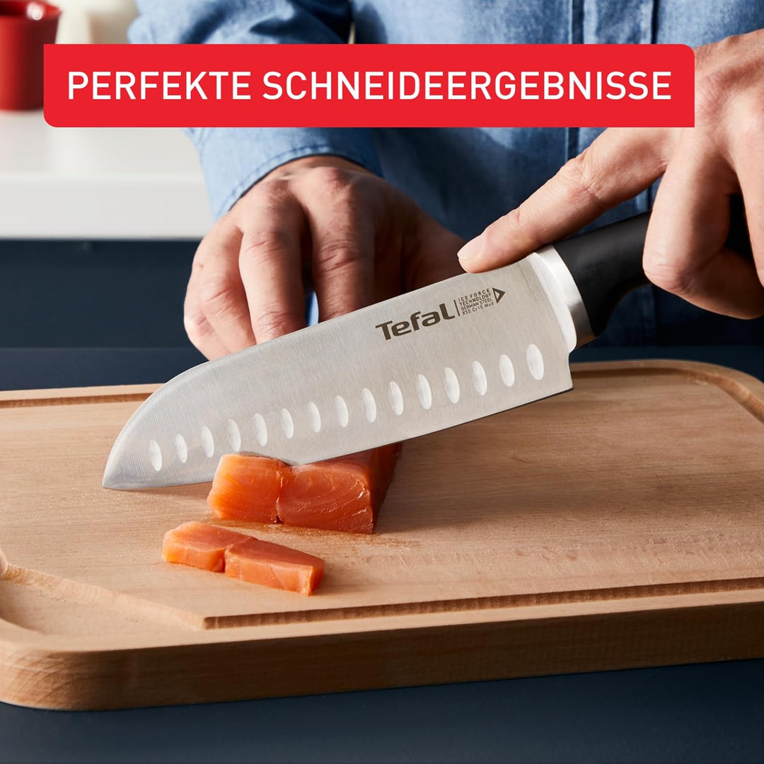 Tefal Ice Force Kochmesser, 20 cm Klinge, Korrosionsschutz, Handschutz, Edelstahl, schwarz. K23202
