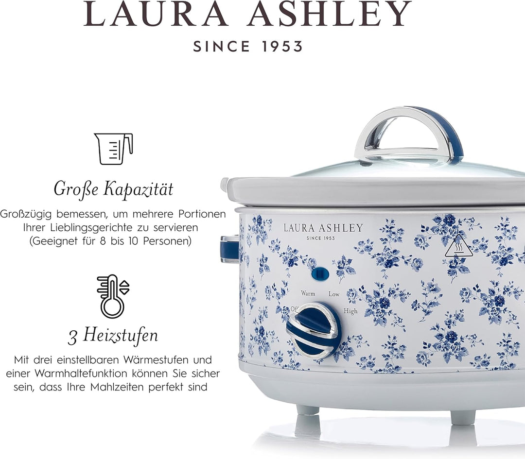 Laura Ashley 6,5 Liter Schongarer mit China Rose Print von VQ - Slowcooker für 8 bis 10 Personen, En