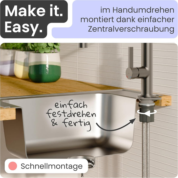 instmaier Nova | Küchenarmatur mit flexibler Geschirrbrause | Graphit matt | Wasserhahn Küche 360° s