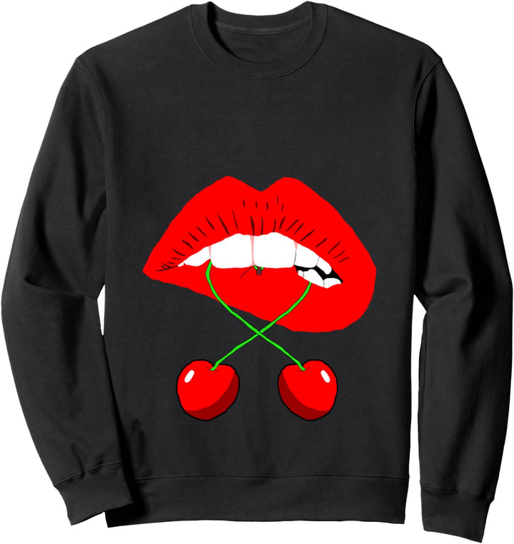 Rote Lippen Cherry Kirschen Kussmund Lippenstift Kuss Mund Sweatshirt