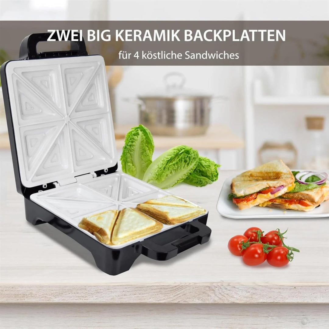 Syntrox Germany Kitchen Chef Keramik-Sandwichmaker XLC Drizle, 1.600 W, 28,7 × 28 cm Platten, Thermo