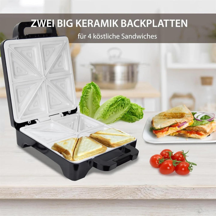 Syntrox Germany Kitchen Chef Keramik-Sandwichmaker XLC Drizle, 1.600 W, 28,7 × 28 cm Platten, Thermo
