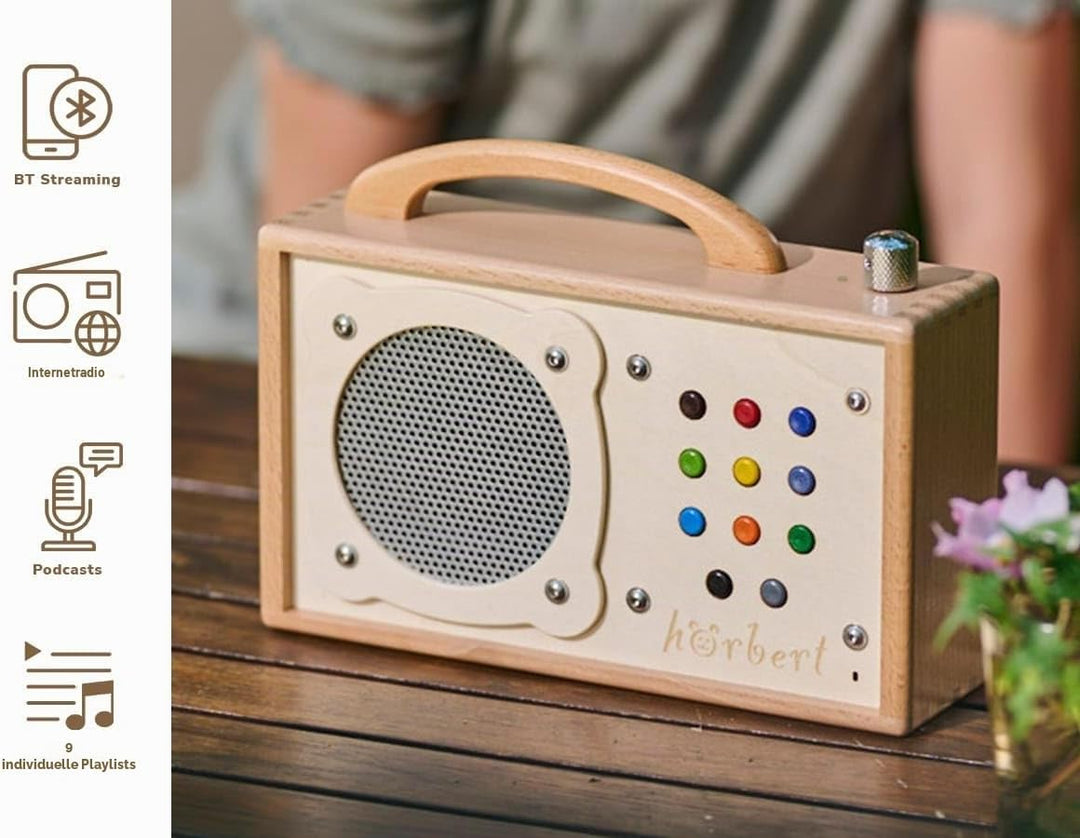 hörbert 3.0 für Kinder + deutsche Inhalte. Mit 9 Playlists, SD-Card, Mikrofon und USB-C Ladeanschlus