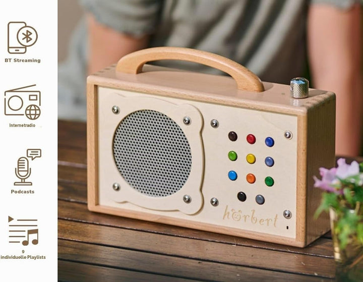 hörbert 3.0 für Kinder + deutsche Inhalte. Mit 9 Playlists, SD-Card, Mikrofon und USB-C Ladeanschlus