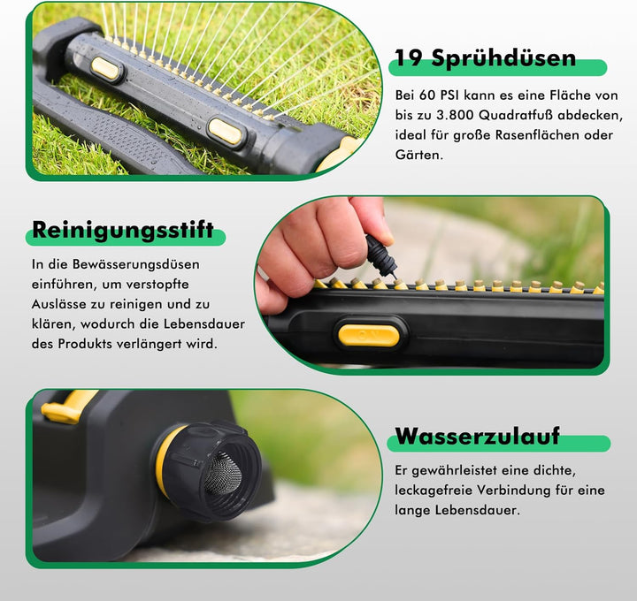 RESTMO Rasensprenger für 4200 m², mit 19 Düsen & Gewichtssockel, Gartensprinkler-System mit Einstell