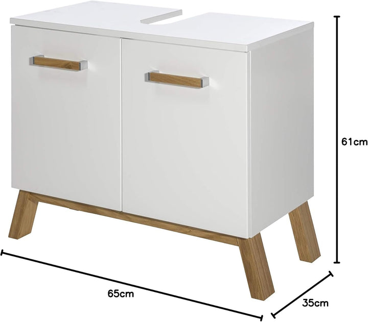 Schildmeyer 2 türiger Waschbeckenunterschrank, Holz, weiss Glanz, 65x35x61 cm