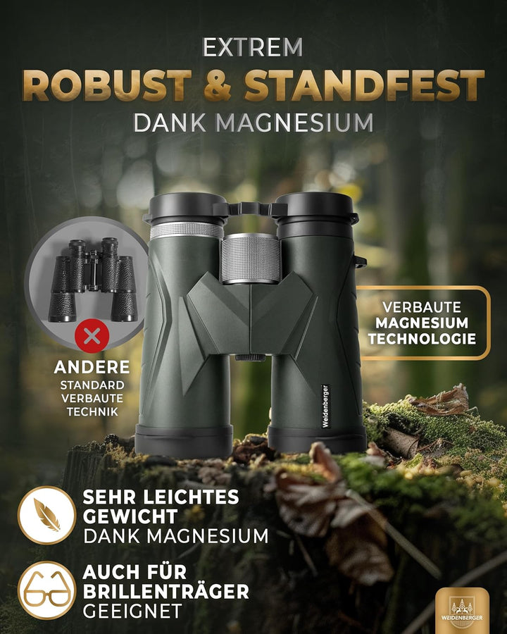 Weidenberger Fernglas 12x42, [TESTSIEGER] Magnesium Fernglas mit Nitrogenfüllung und wasserdicht, Fe