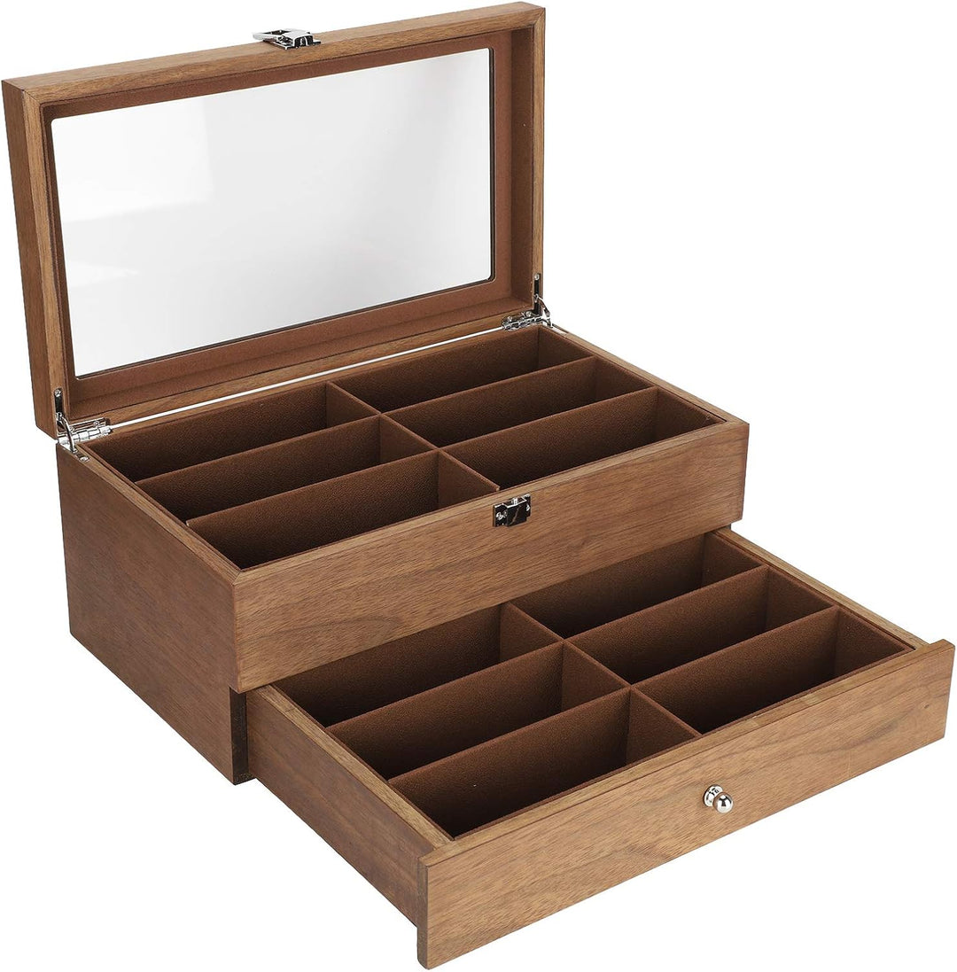 Doppelschichtige hölzerne Aufbewahrungsbox für Brillen, 12-Schlitz-Brillenbox Holz-Doppelschicht-Vit