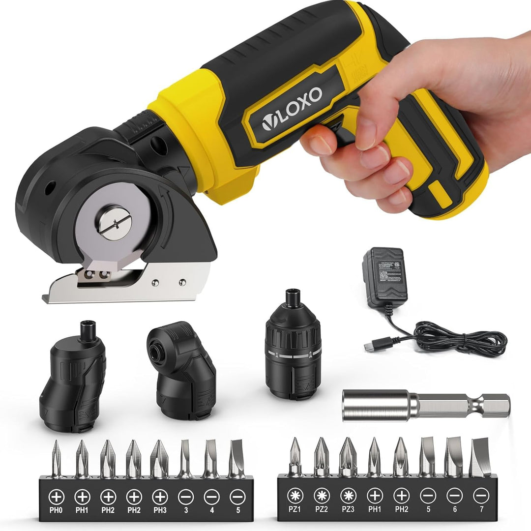 VLOXO 4 in 1 Akkuschrauber 7.0Nm 4V Kabelloser Schraubendreher mit LED-Licht inkl. Winkel-/Drehmomen