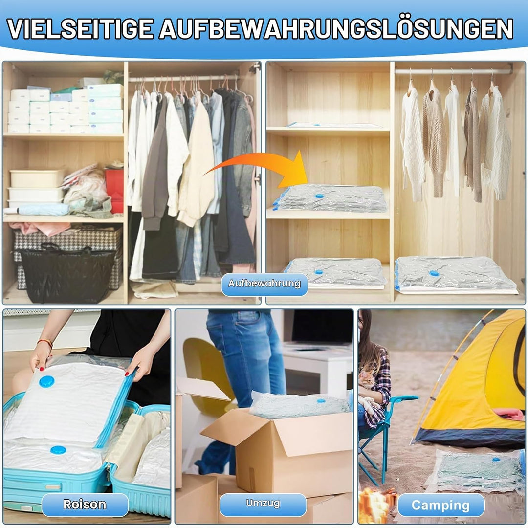 Vakuumbeutel für Kleidung mit Elektrischer Pumpe, 16 Stück (4 Jumbo,4 Gross,4 Mittel,4 Klein), Platz
