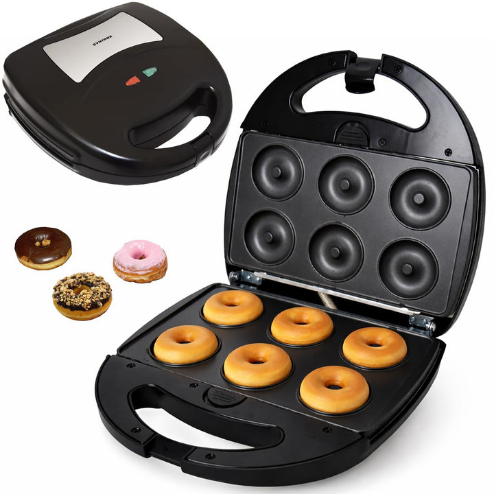 Syntrox Germany SM-1300W-Donut Maker für 6 Donuts - Mit antihaftbeschichteten Wechselplatten
