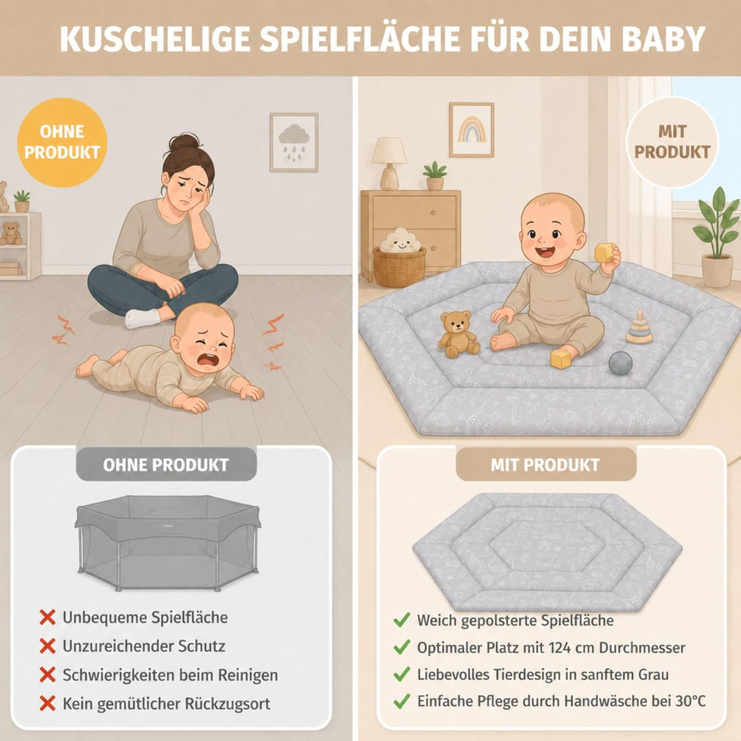 Fillikid Einlage Laufstall 6-eckig Exklusiv | Krabbeldecke Laufgitter 124 cm | Schutzeinlage Laufgit