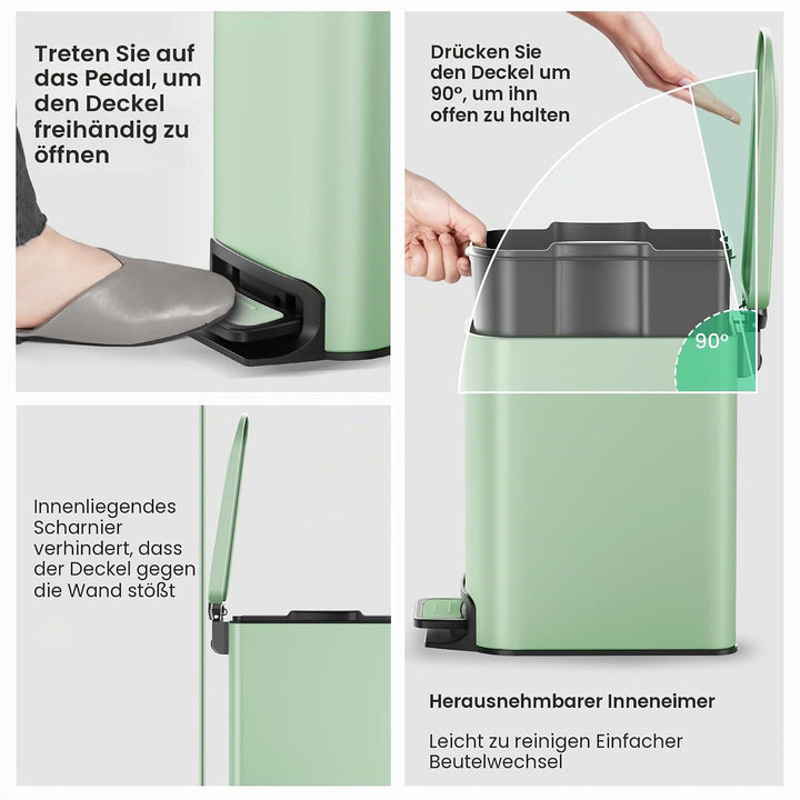 Cesun Kleiner Badezimmer-Mülleimer mit Deckel, sanft schliessend, Trittpedal, 6 Liter Edelstahl-Müll
