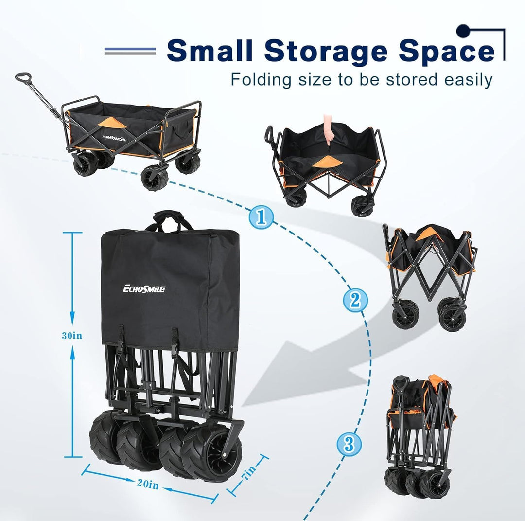 EchoSmile Bollerwagen Faltbar 200L 160KG, Handwagen Transportwagen Klappbar mit Verstellbarem Griff