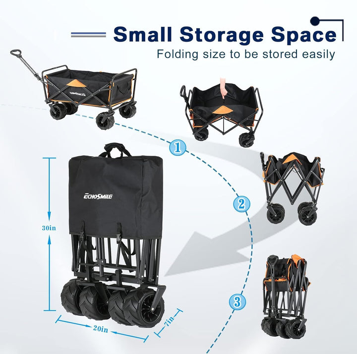 EchoSmile Bollerwagen Faltbar 200L 160KG, Handwagen Transportwagen Klappbar mit Verstellbarem Griff