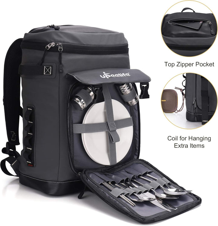Upeelif Kühlrucksack 30L mit Picknickdeck Befestigungsband, Wasserdichter Picknickrucksack Kühltasch