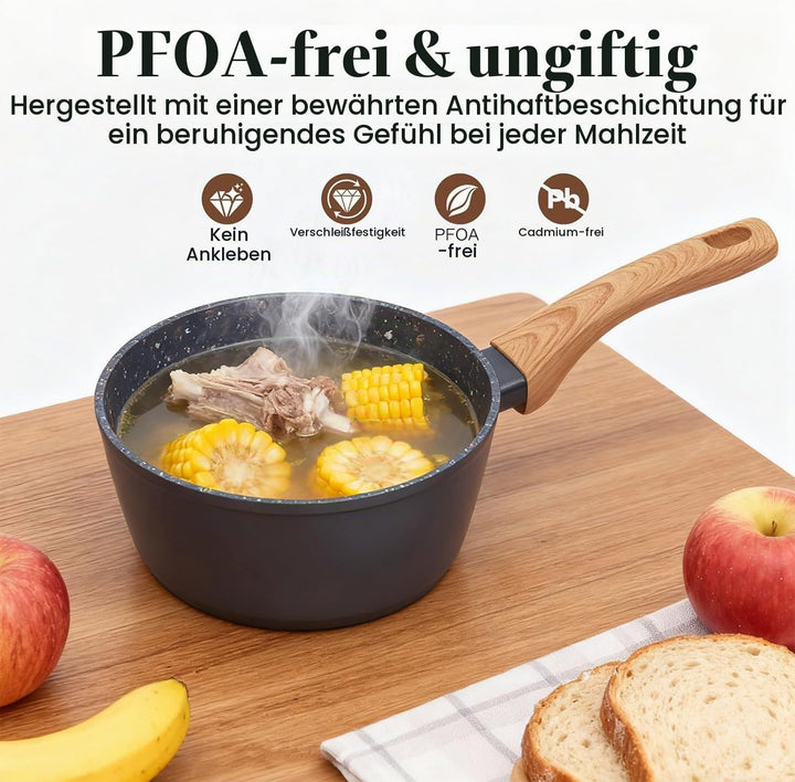 Topf &amp; Pfanne Set grosse Bratpfanne - keramikbeschichteter Aluminiumholzgriff, alle Herdplatten (3,