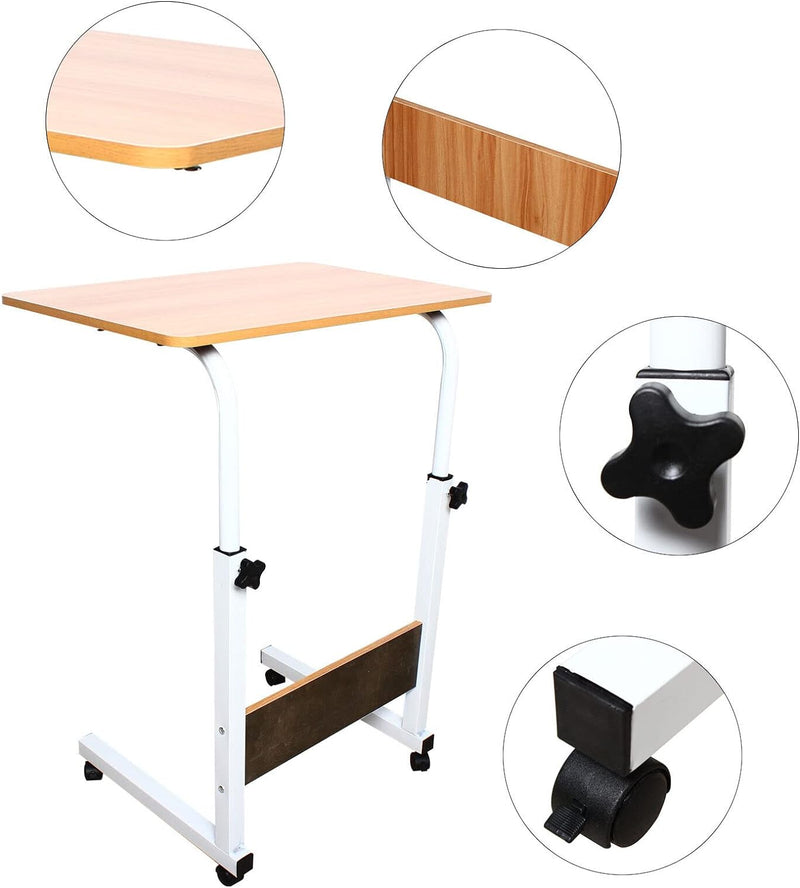 SHZICMY Beistelltisch, C-Form Sofatisch mit Rollen 70-90cm Höhenverstellbar mobiler Kaffeetisch Lapt