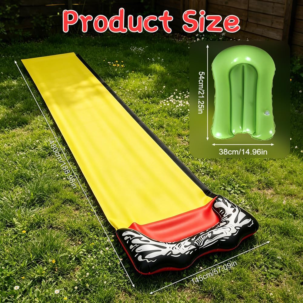 Wasserrutsche Garten, 15.7ft/480cm Wasser Rutsche, Wasserspielzeug Wasserrutschmatte mit 1 Bodyboard