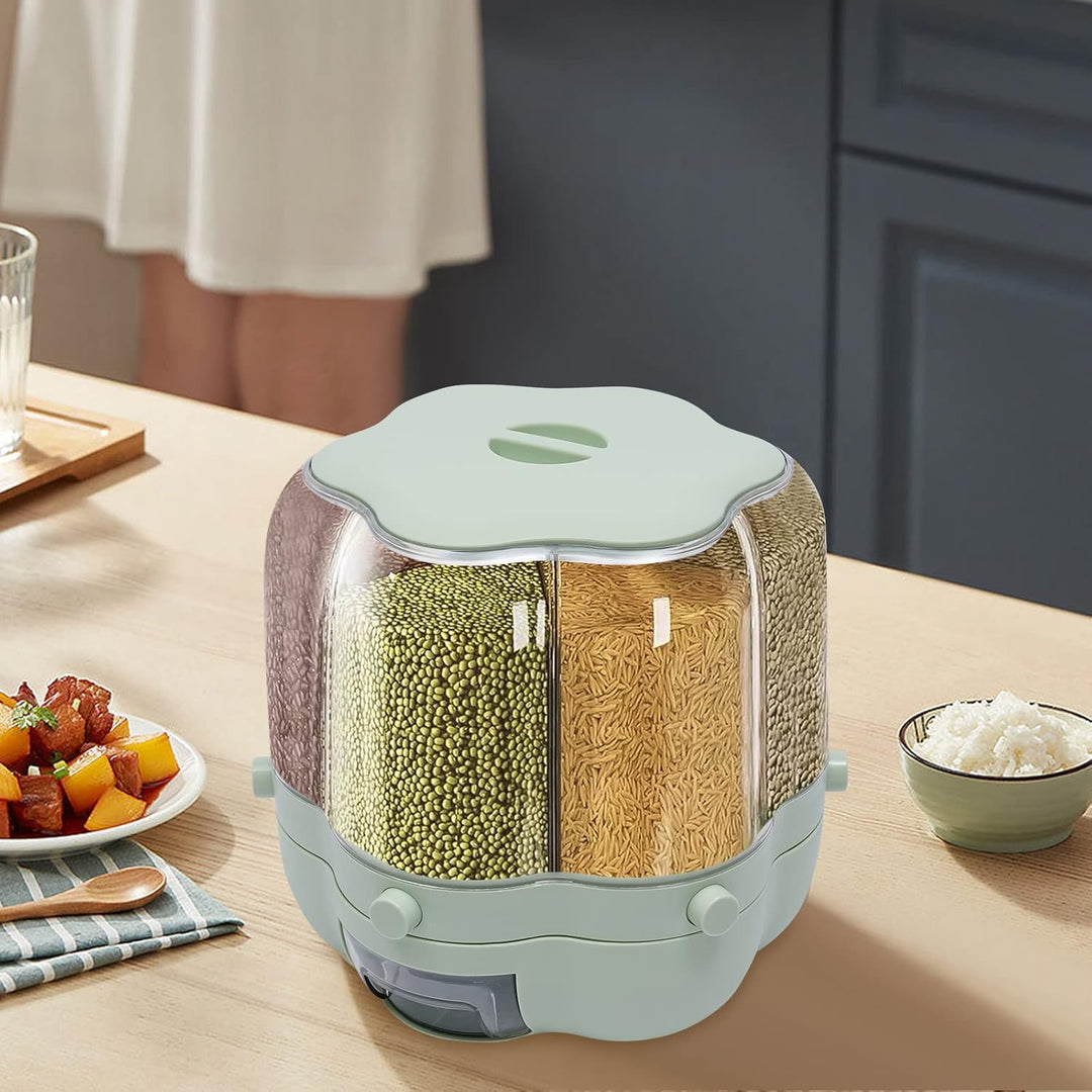 Reisspender 360° Drehung Müslispender 8KG Getreidespender mit 6 Kammern Getreidebehälter Cerealiensp